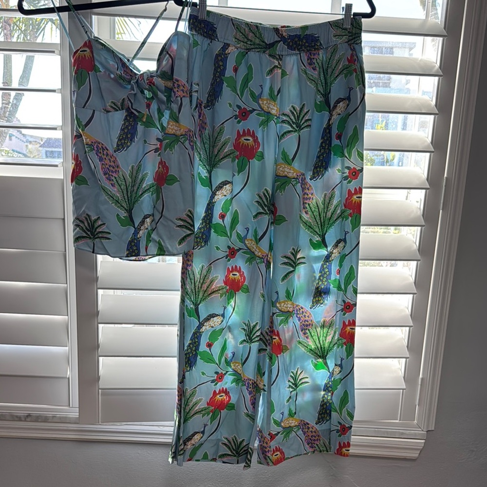 Colorful Peacock Print Boot Cut Pants